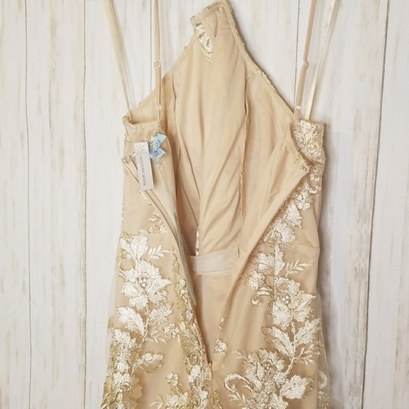 Golden Embroidered Mini Dress - Picture 7 of 8